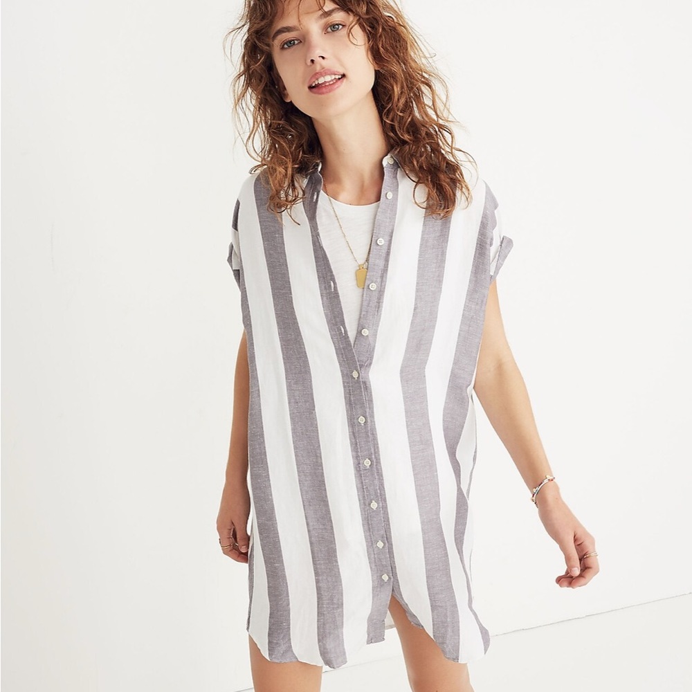 Madewell Grey Striped Linen Dress - fantastic condition